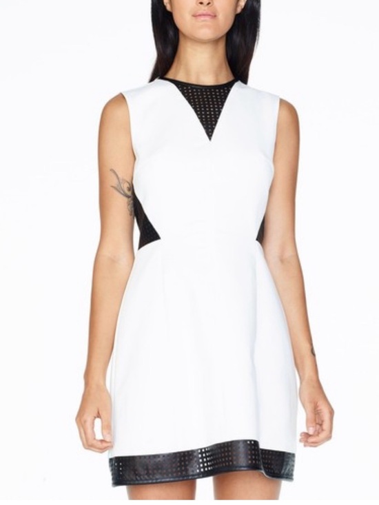 Armani Exchange Dresses & Skirts - NWT‎ Armani Exchange White Mini Dress with Black Mesh Trim